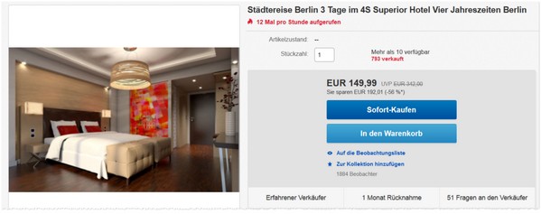 Superior Hotel Vier Jahreszeiten Berlin City West bei eBay